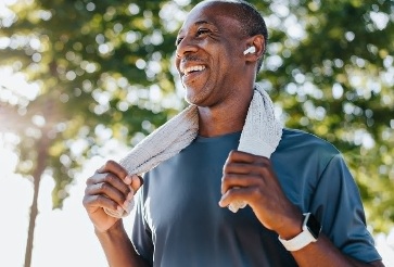 Client exercising outdoors
